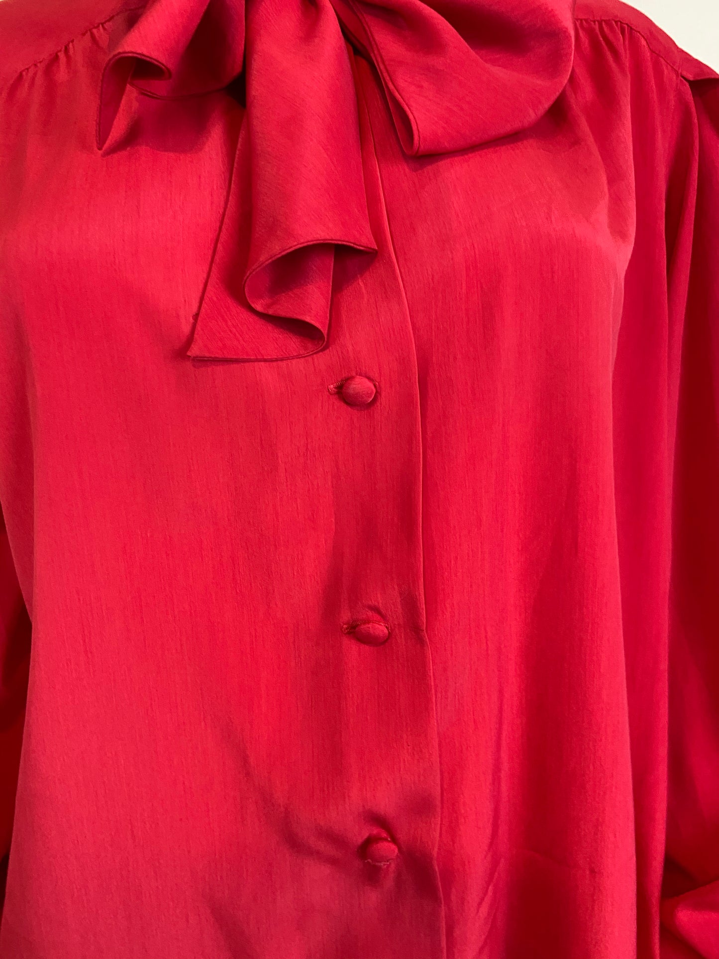 Vintage Red Kitten Bow Silky Blouson Sleeve Career Cocktail