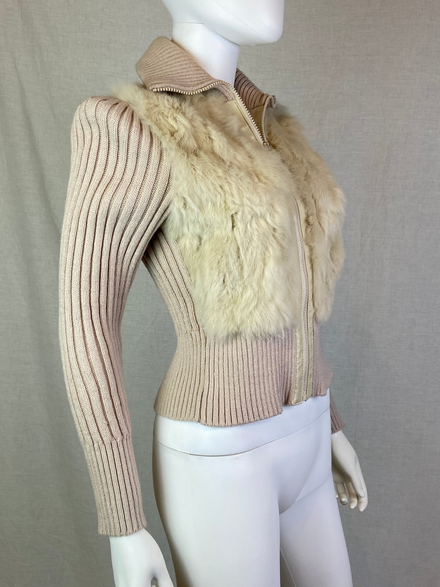 Vtg 579 Beige Tan Fur Sweater Jacket ABBY ESSIE STUDIOS