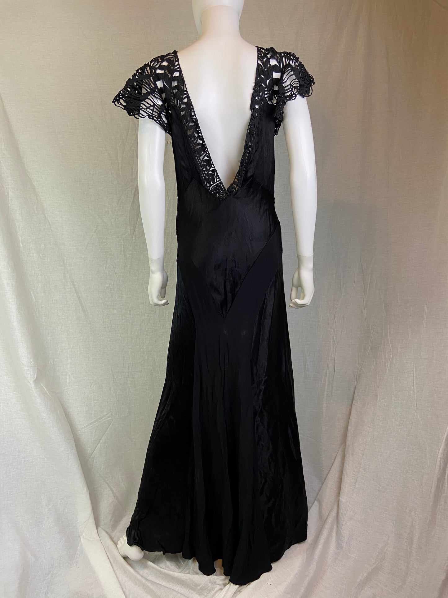 Antique Black Woven Lace Silk Bias Gown ABBY ESSIE STUDIOS