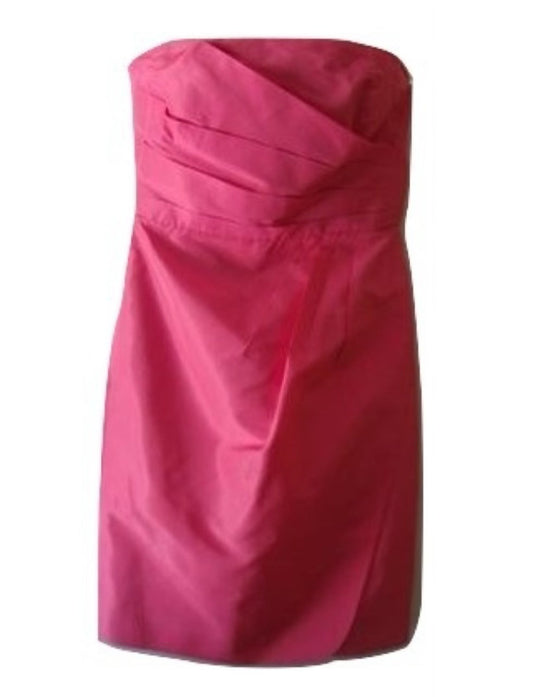 J Crew Hot Pink 100% Silk Pleated Bustier Formal Prom Cocktail Mini Dress 4 Abby Essie