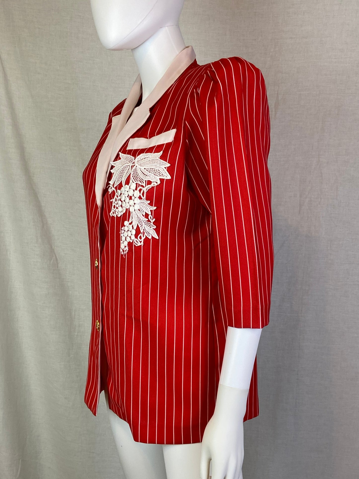 Vintage L’Officiel Red White Pinstriped 80s Career Blazer ABBY ESSIE STUDIOS