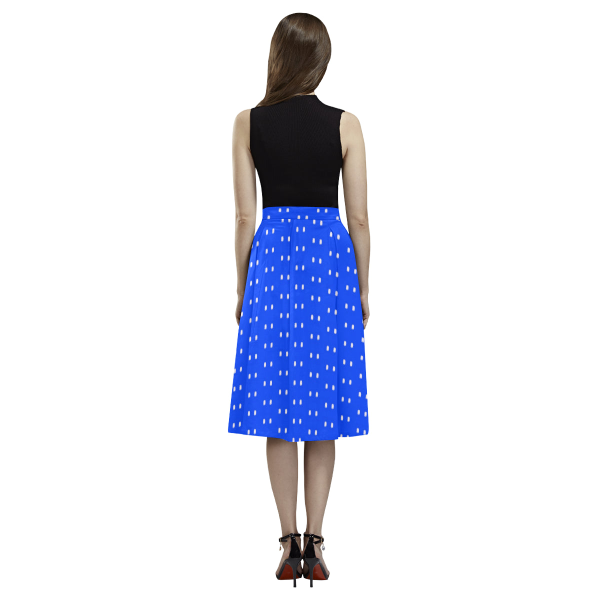 Fabric57 polka dots blue white large panel crop 53 Aoede Crepe Skirt (Model D16) e-joyer