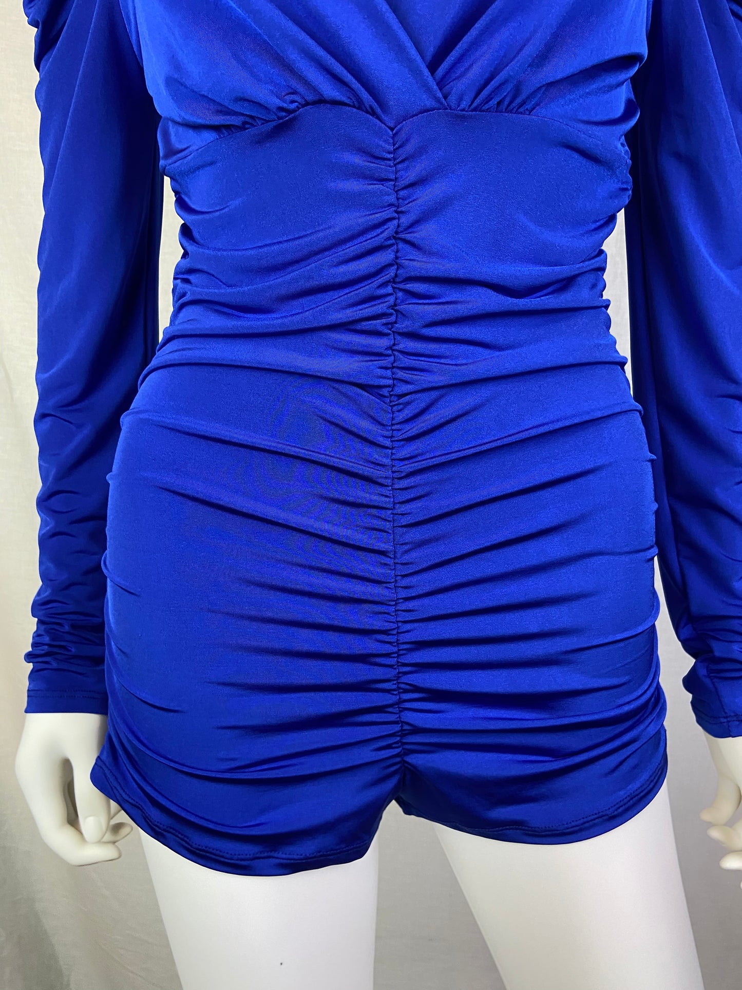 Sabora Royal Blue Ruche Mini Shorts Romper ABBY ESSIE STUDIOS