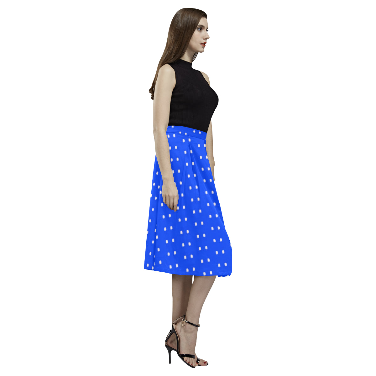 Fabric57 polka dots blue white large panel crop 53 Aoede Crepe Skirt (Model D16) e-joyer