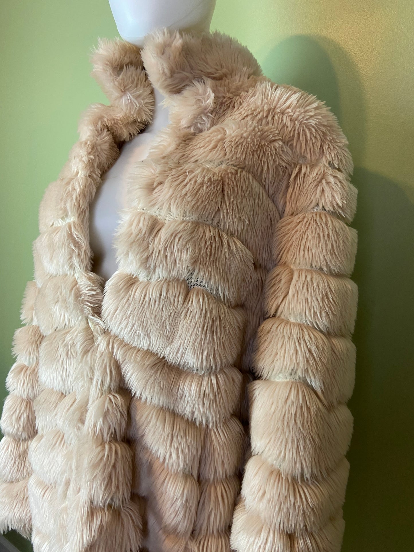 INC Blush Beige Faux Fur Coat ABBY ESSIE Designer & Vintage