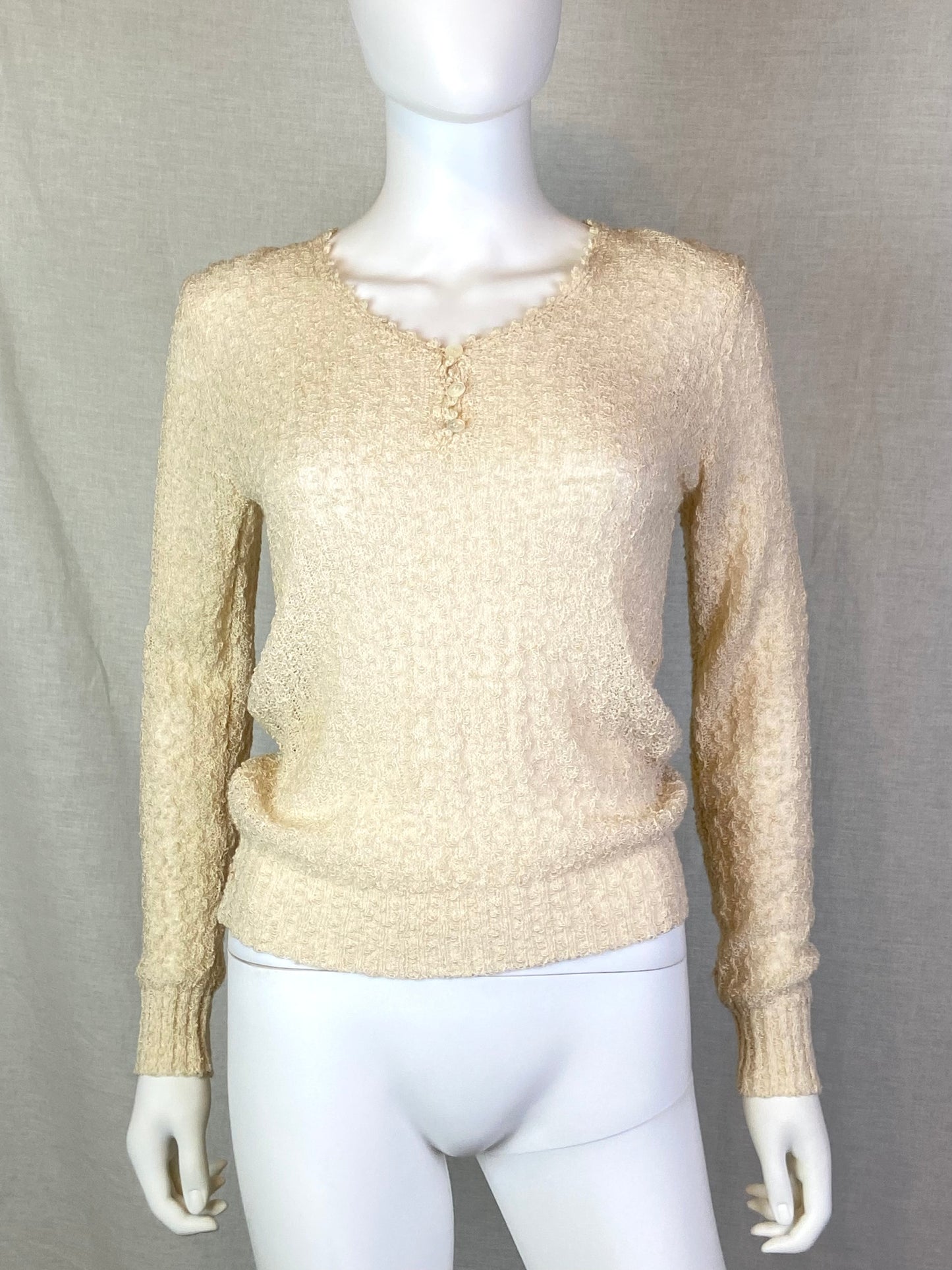 Vintage CHAUS Cream Beige White Knit Crochet Lace Sweater ABBY ESSIE STUDIOS