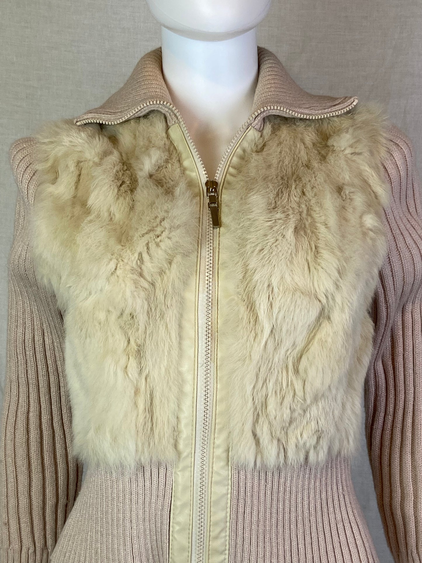 Vtg 579 Beige Tan Fur Sweater Jacket ABBY ESSIE STUDIOS
