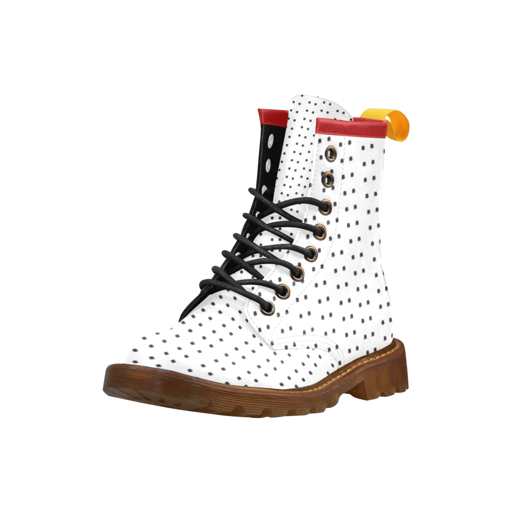 Fabric57 polka dots black white large panel crop 5 High Grade PU Leather Martin Boots For Women Model 402H e-joyer