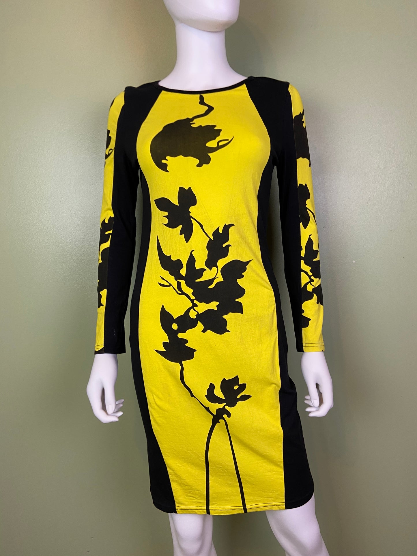Black Yellow Graphic Print Cotton Stretch Dress Abby Essie