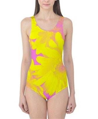 Suga Lane Floral Delights Pink Yellow One Piece Swimsuit ABBY ESSIE