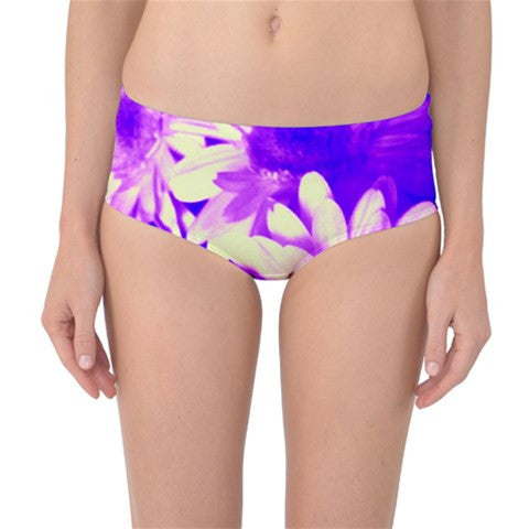 Suga Lane Floral Delights Blue Purple Violet White Mid Waist Bikini Bottoms ABBY ESSIE