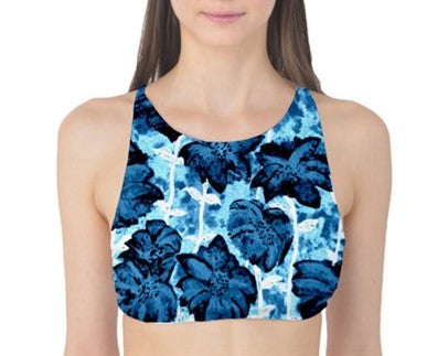 Suga Lane Dark Blue Floral Fireworks Tank Bikini Top ABBY ESSIE