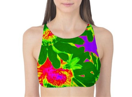 Suga Lane Tropical Floral Green Purple Tank Bikini Top ABBY ESSIE