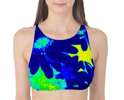 Suga Lane Tropical Floral Blue Yellow Tank Bikini Top ABBY ESSIE