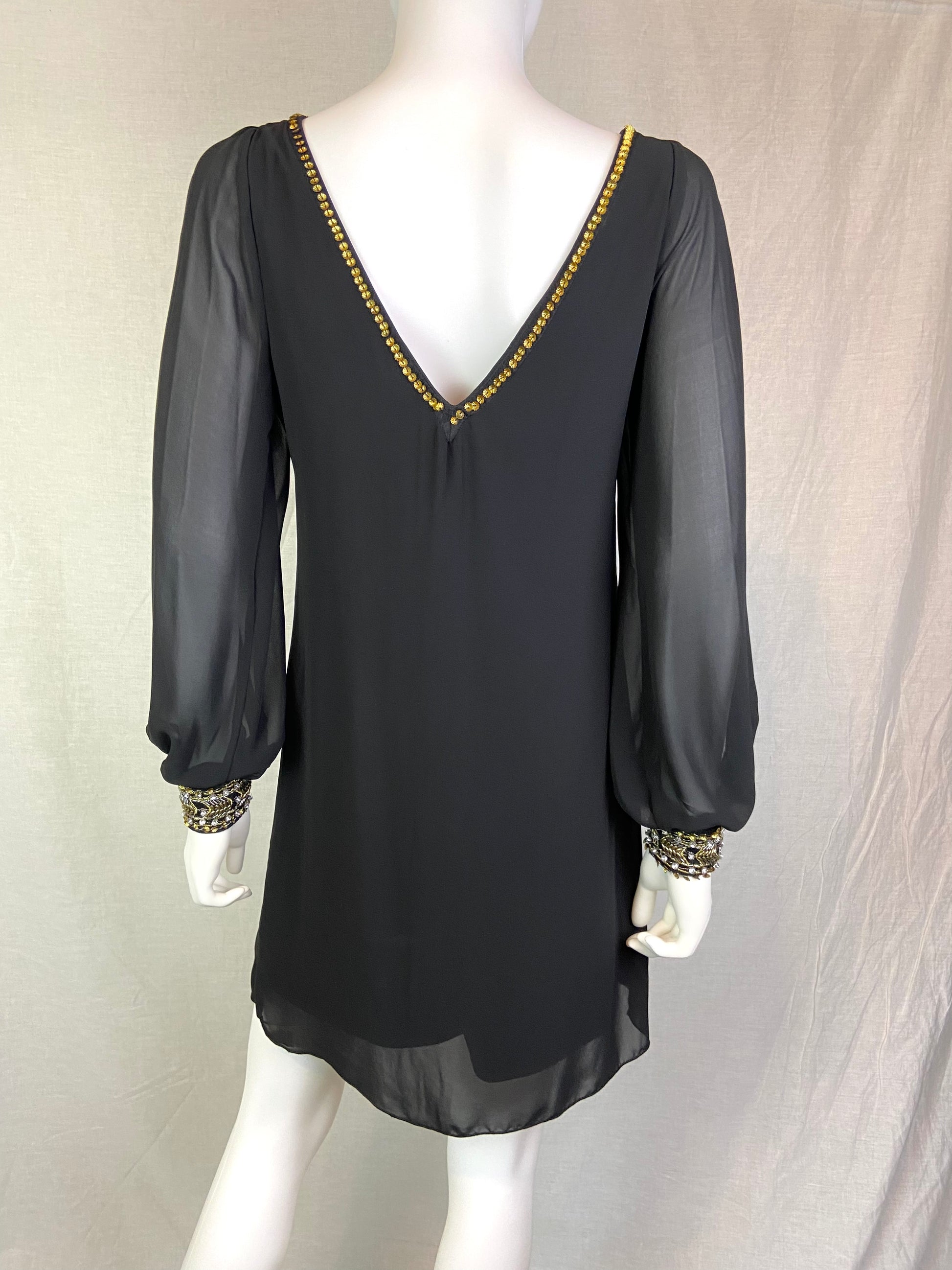 IN San Francisco Black Gold Beaded Sheer Dress Medium ABBY ESSIE STUDIOS