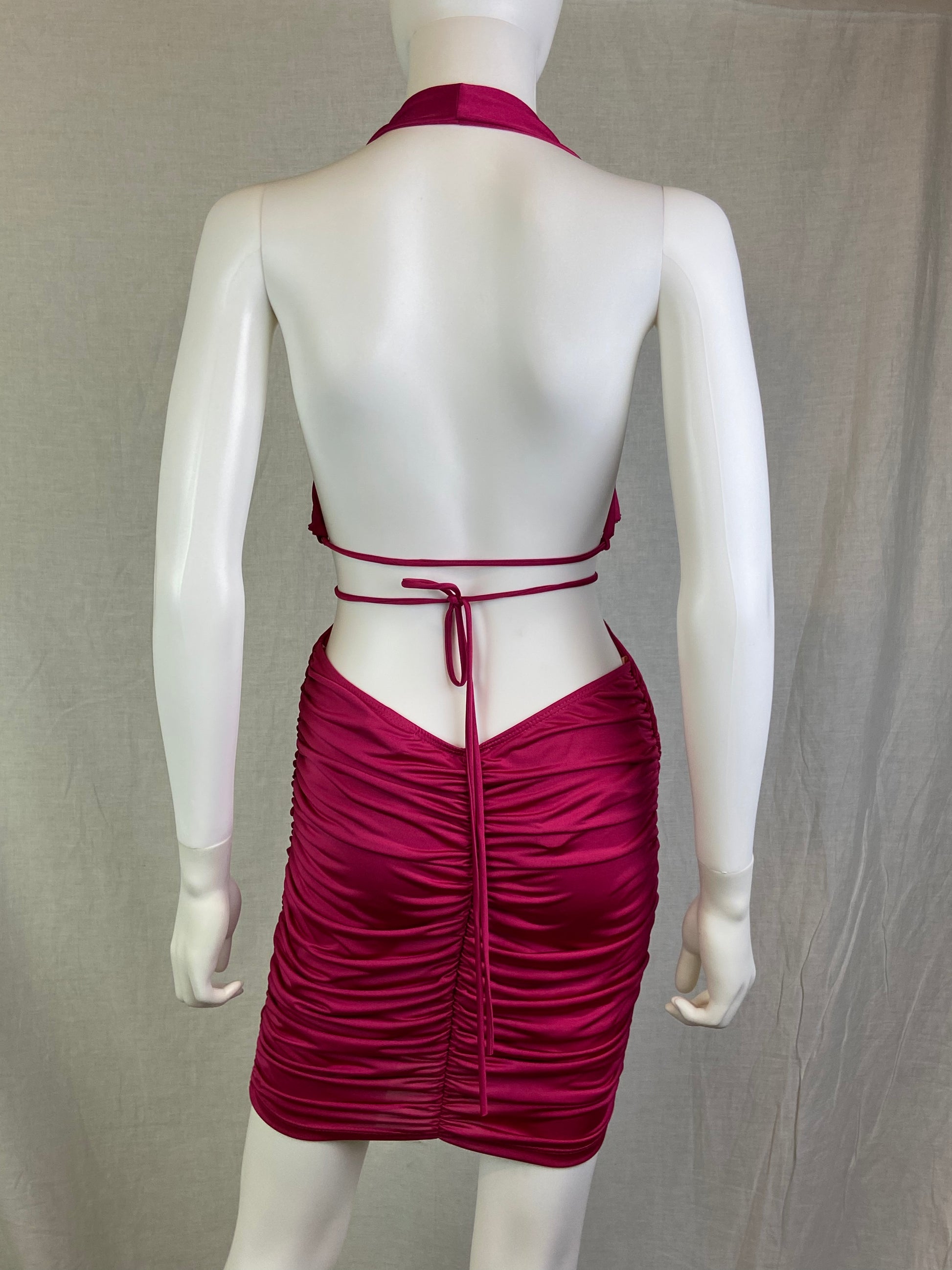 Sabora Hot Pink Rhinestone Ruche Cocktail Cut Out Mini Dress ABBY ESSIE STUDIOS