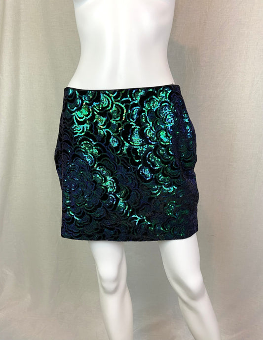 Green Black Mermaid Sequin Mini Skirt M ABBY ESSIE STUDIOS