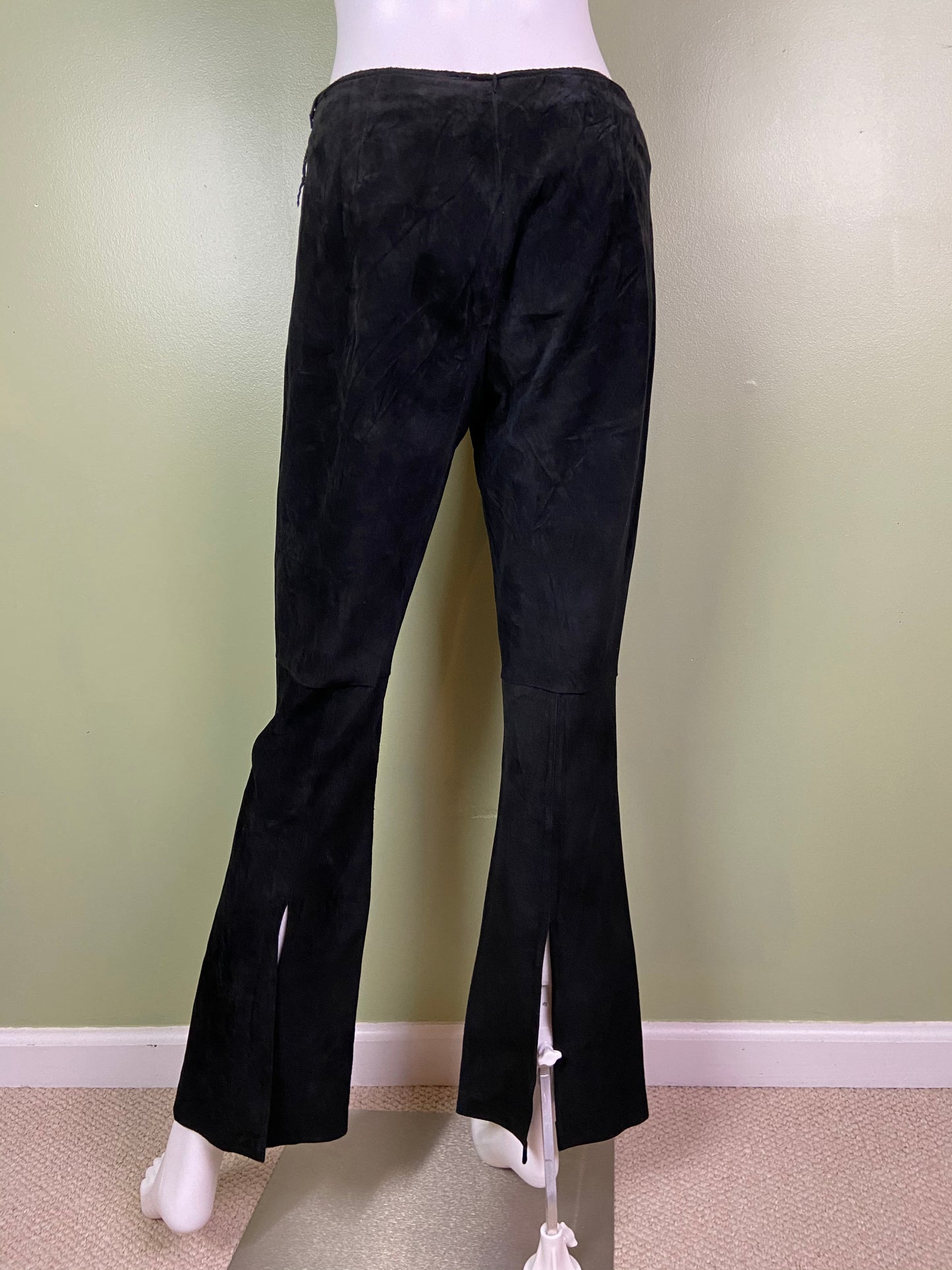 Black Suede Leather Festival Boot Cut Pants