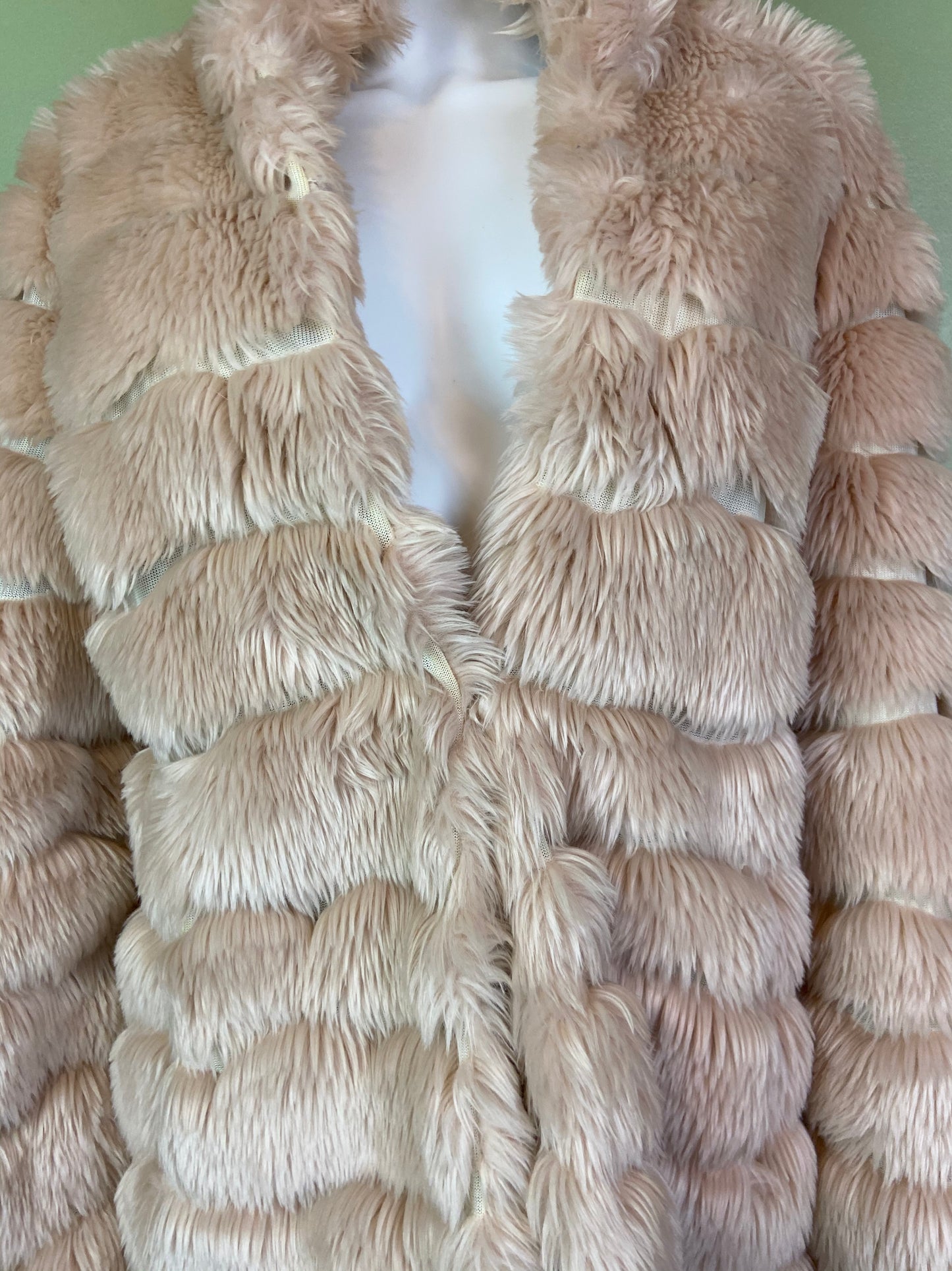 INC Blush Beige Faux Fur Coat ABBY ESSIE Designer & Vintage