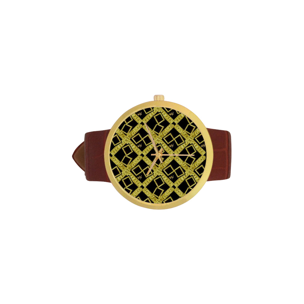 logo gold black suga lane 3 mb Women's Golden Leather Strap Watch(Model 212) e-joyer