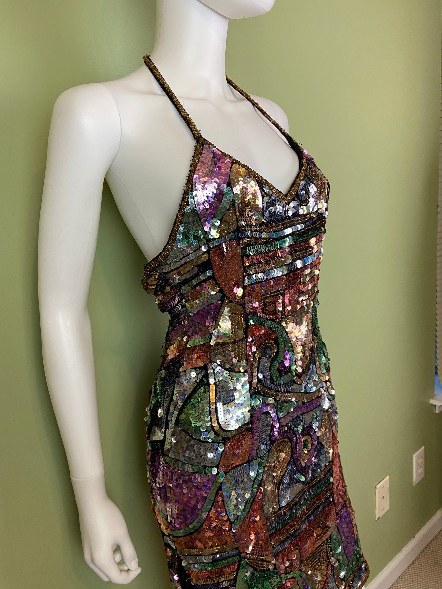 Vintage Fantasy Lisa Kane Sequin Silk Disco Cocktail Dress ABBY ESSIE Designer & Vintage