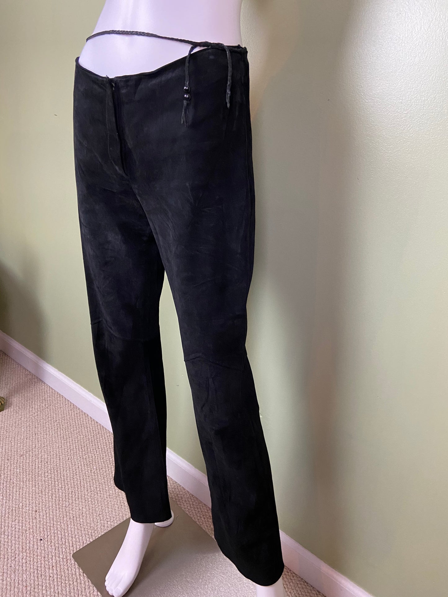 Black Suede Leather Festival Boot Cut Pants