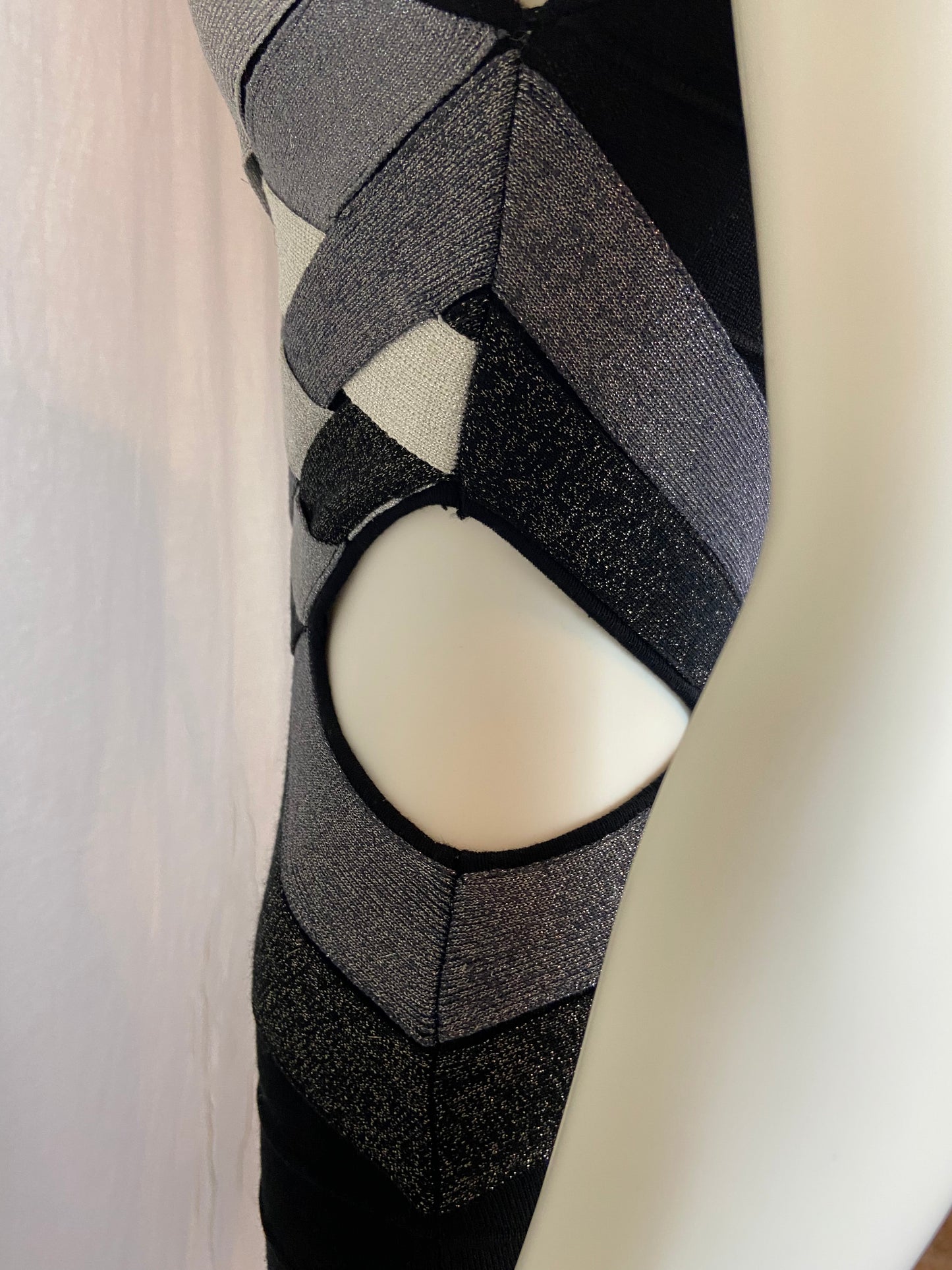 Wow Couture Black Silver Gray Glitter Cut Out Bandage Dress ABBY ESSIE STUDIOS