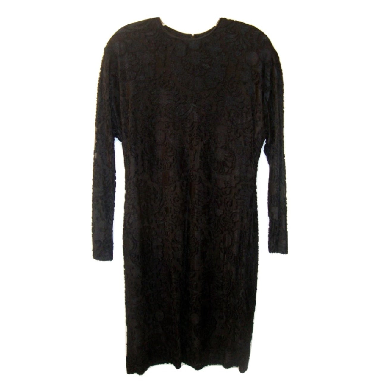 Linda Allard Ellen Tracy Black Burnout Velvet Sheer Layered Cocktail Dress