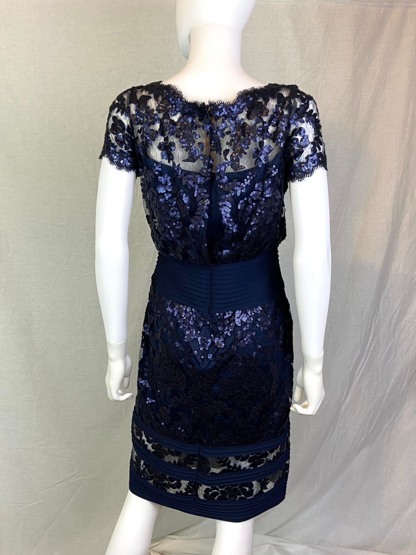 TADASHI SHOJI Navy Blue Sequin Lace Cocktail Dress 4 ABBY ESSIE STUDIOS