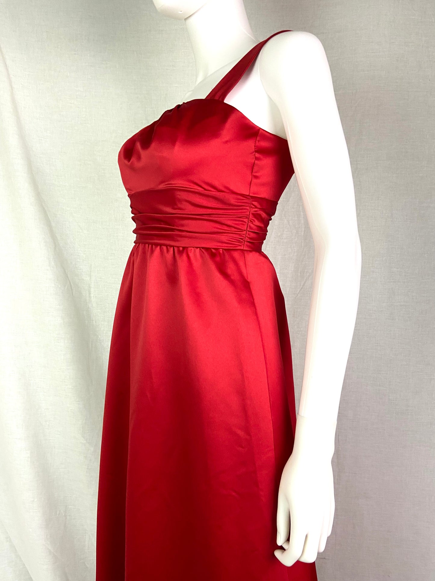 Alfred Angelo Red Satin Empire Waist Gown ABBY ESSIE STUDIOS