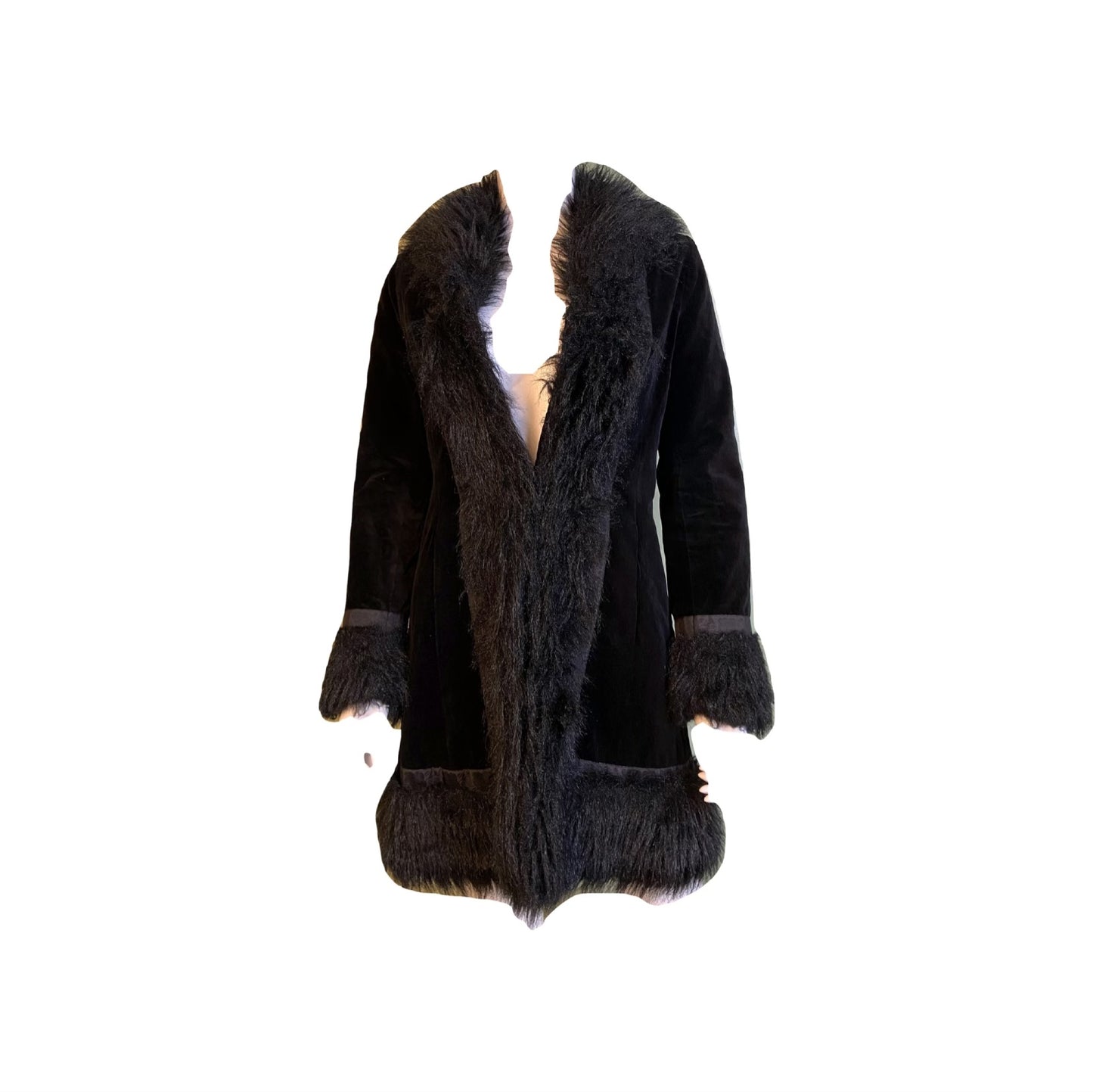 Black Velvet Faux Fur Coat