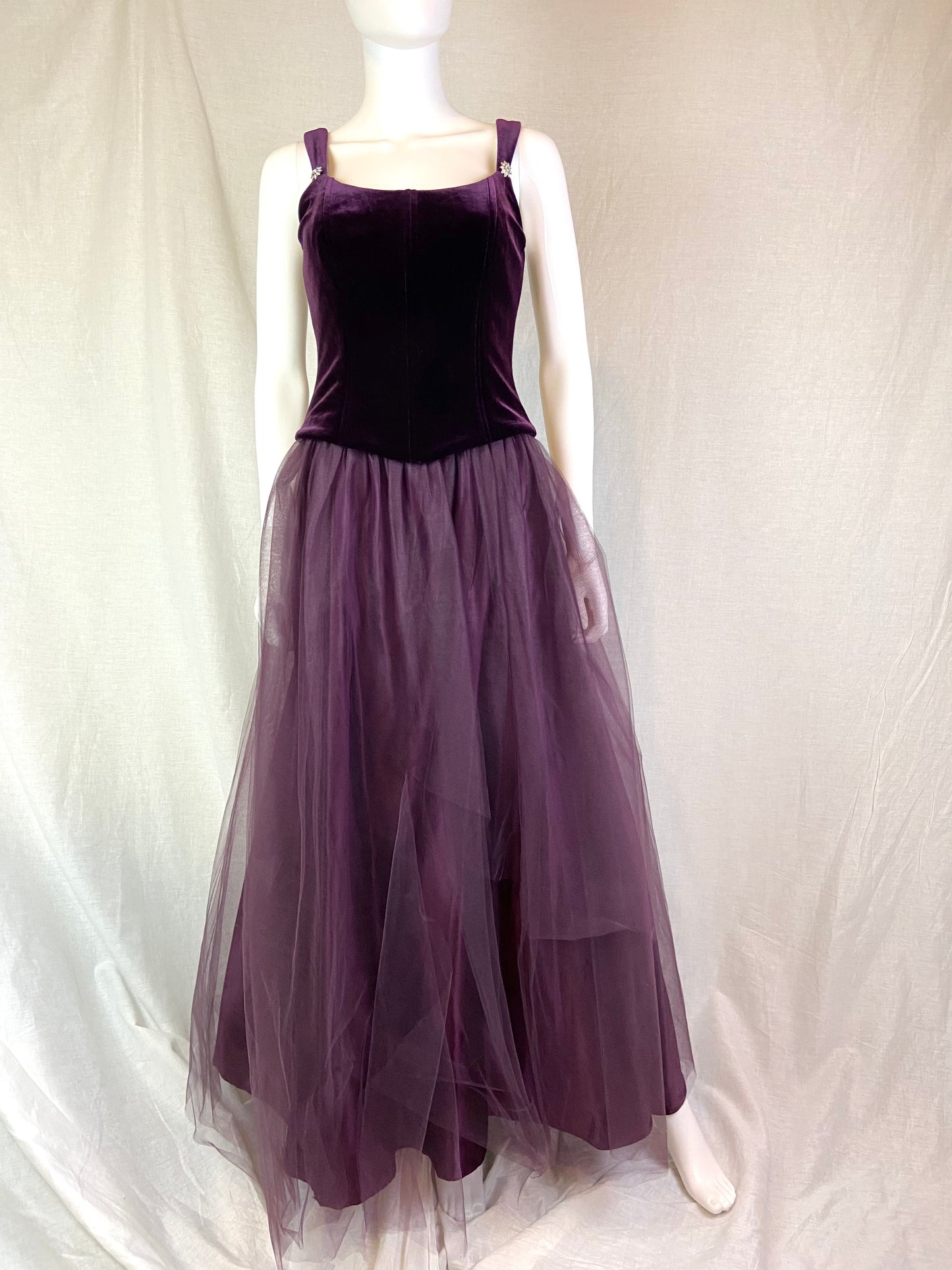 Michelangelo Purple Velvet Rhinestone Taffetta Victorian Gown ABBY ESSIE STUDIOS
