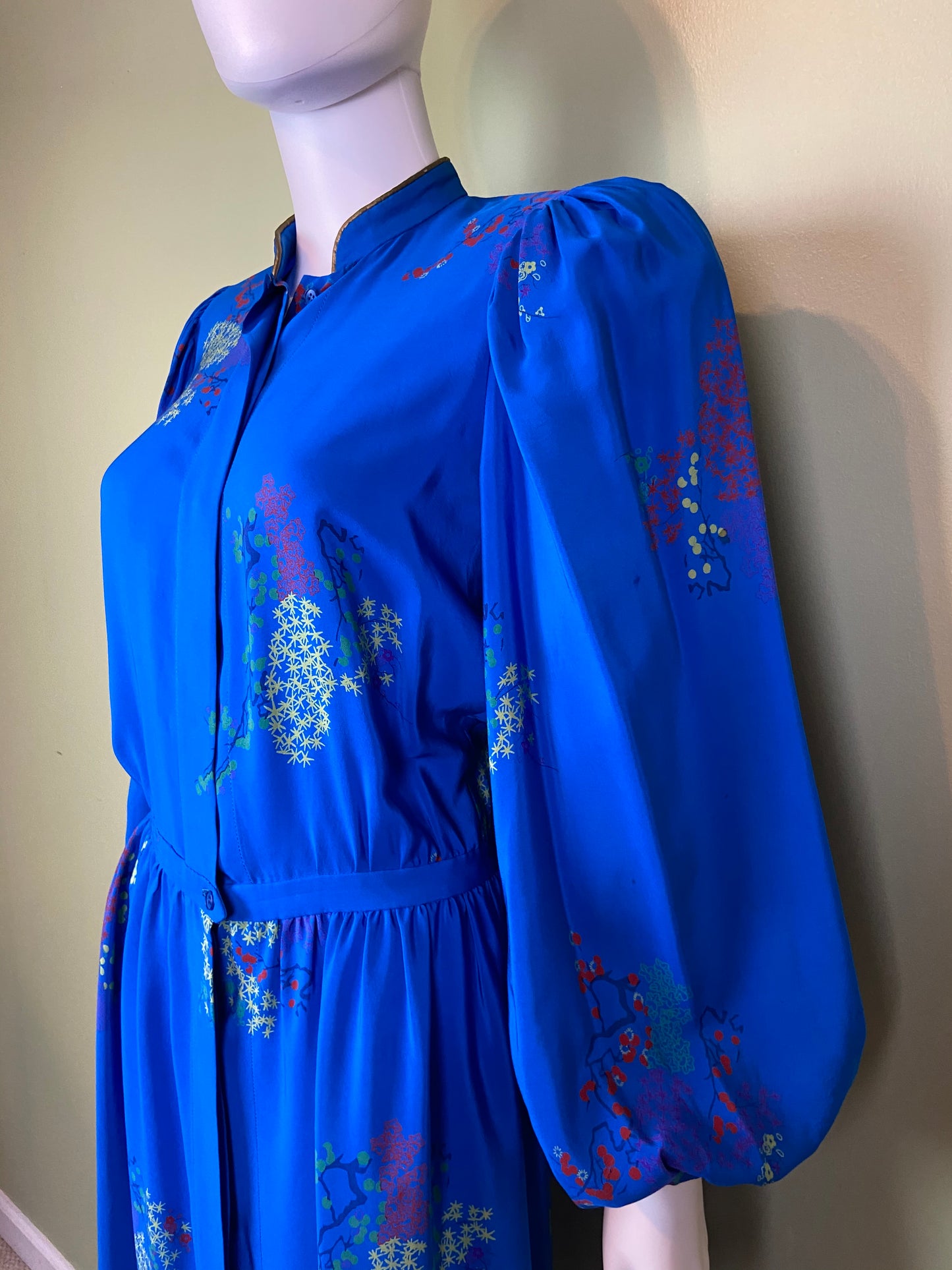 LANVIN Vintage Floral Royal Blue Silk Dress with Skirt Abby Essie