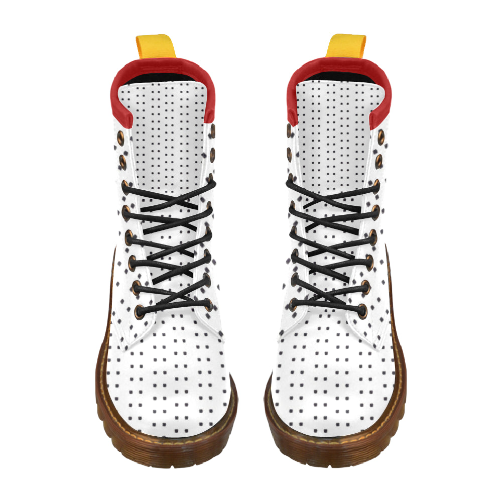 Fabric57 polka dots black white large panel crop 5 High Grade PU Leather Martin Boots For Women Model 402H e-joyer