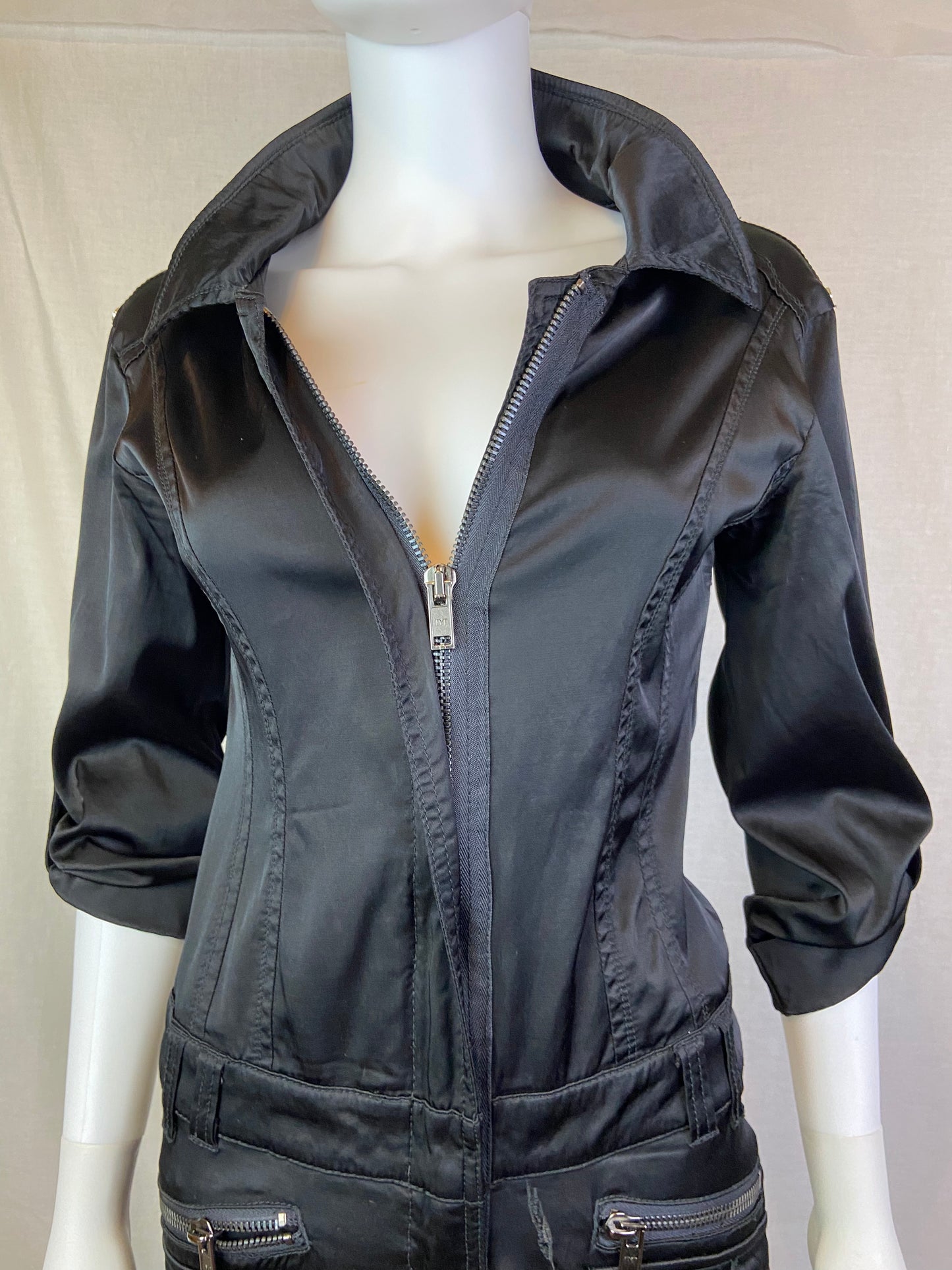 BEBE Premium Black Satin Zipper Jumpsuit ABBY ESSIE STUDIOS
