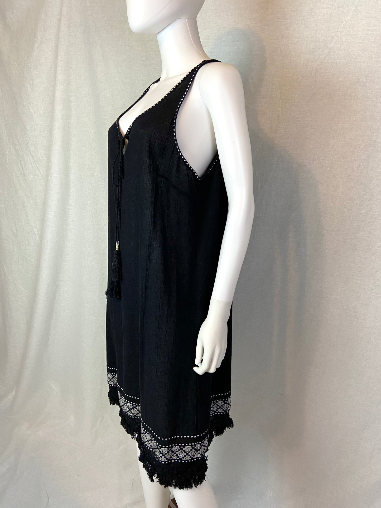 J CREW Black Tank Fringe Dress Coverup XL