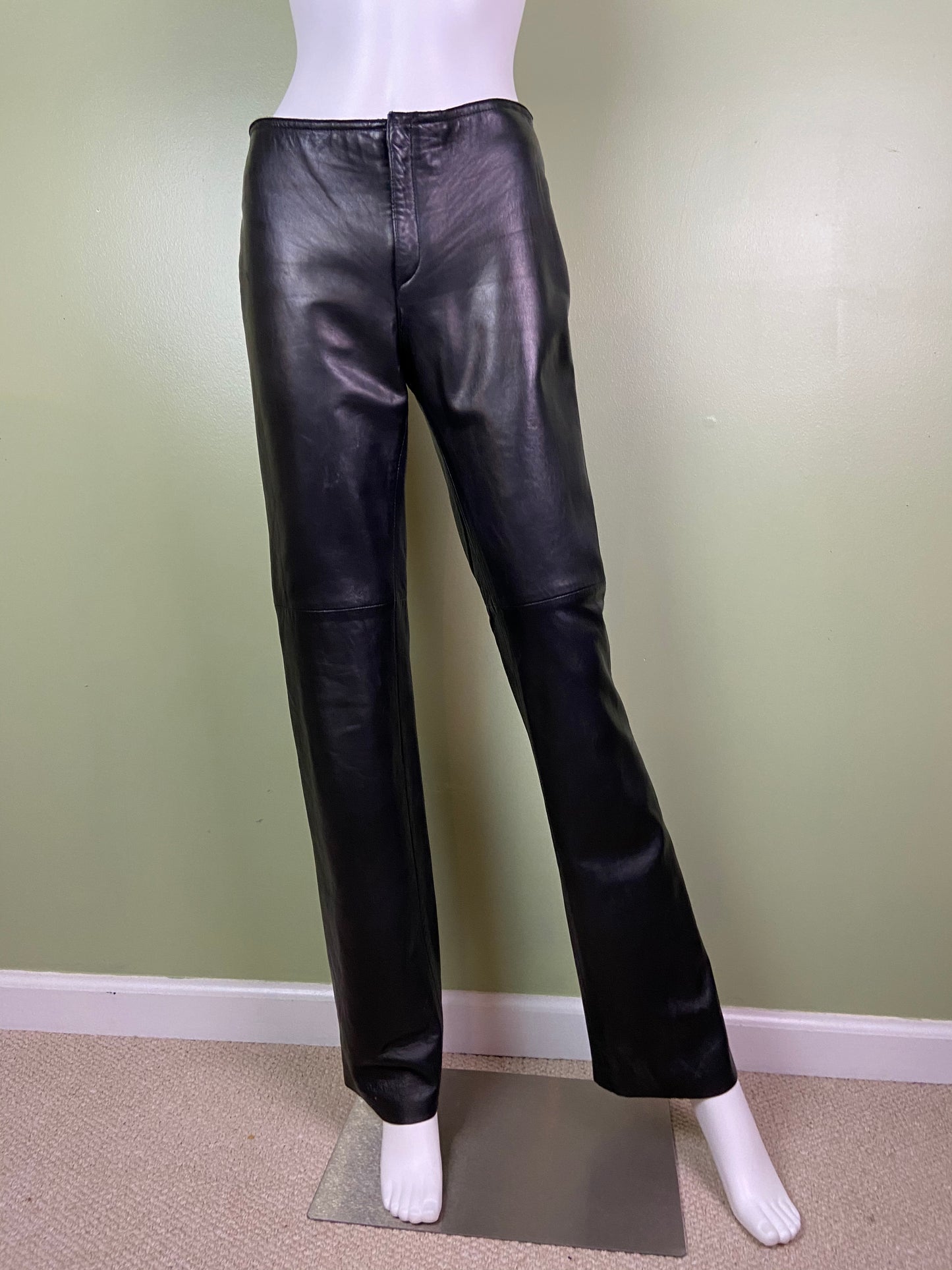 Black Leather Boot Cut Biker Pants