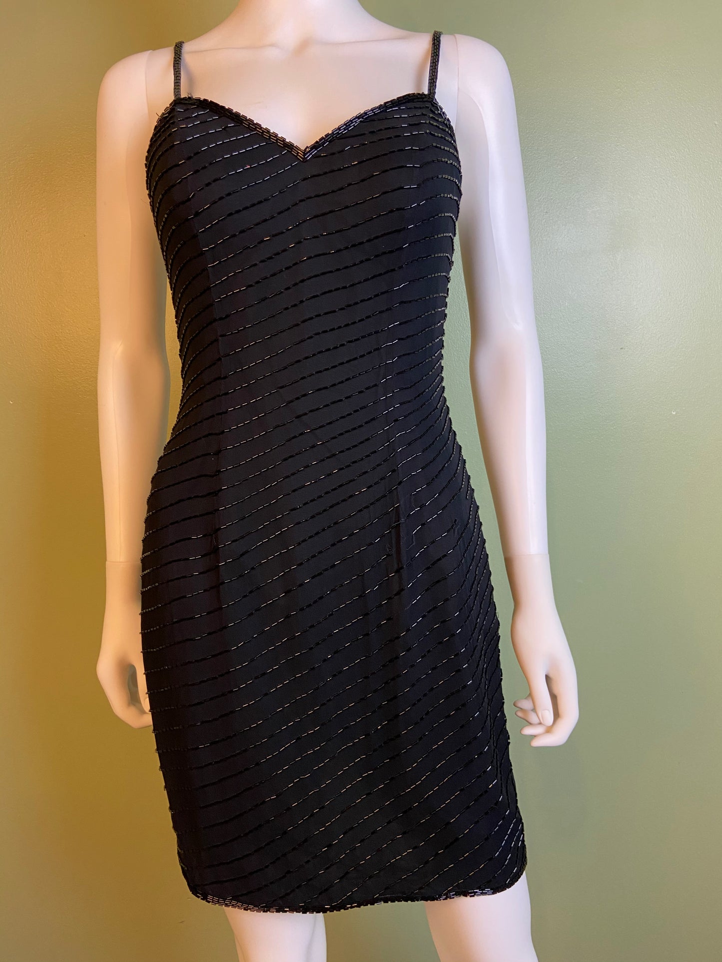 Vintage Black Beaded Sequin Silk Bustier Cocktail Dress Abby Essie