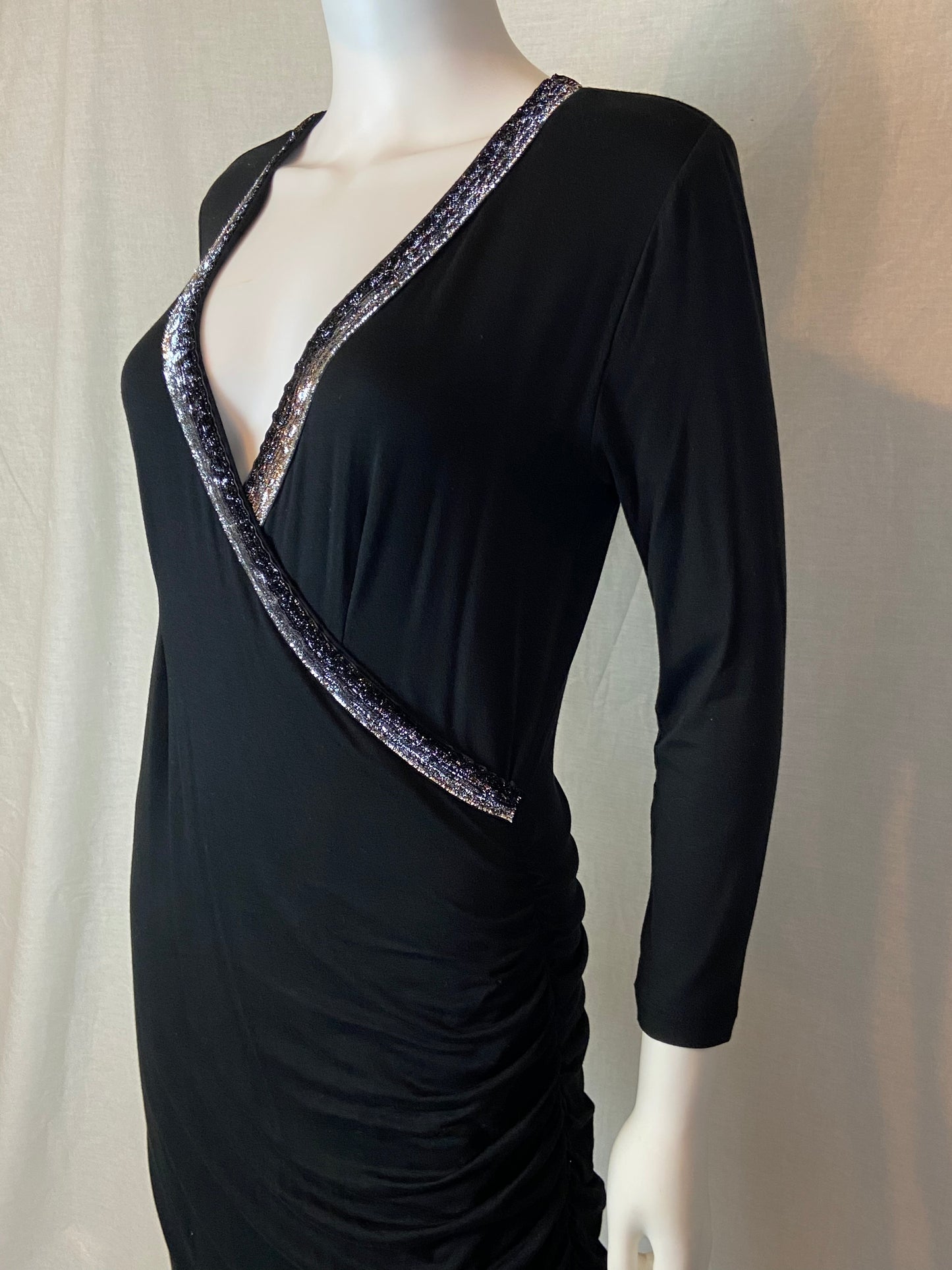 Banana Republic Black Silver Wrap Ruche Dress M ABBY ESSIE STUDIOS