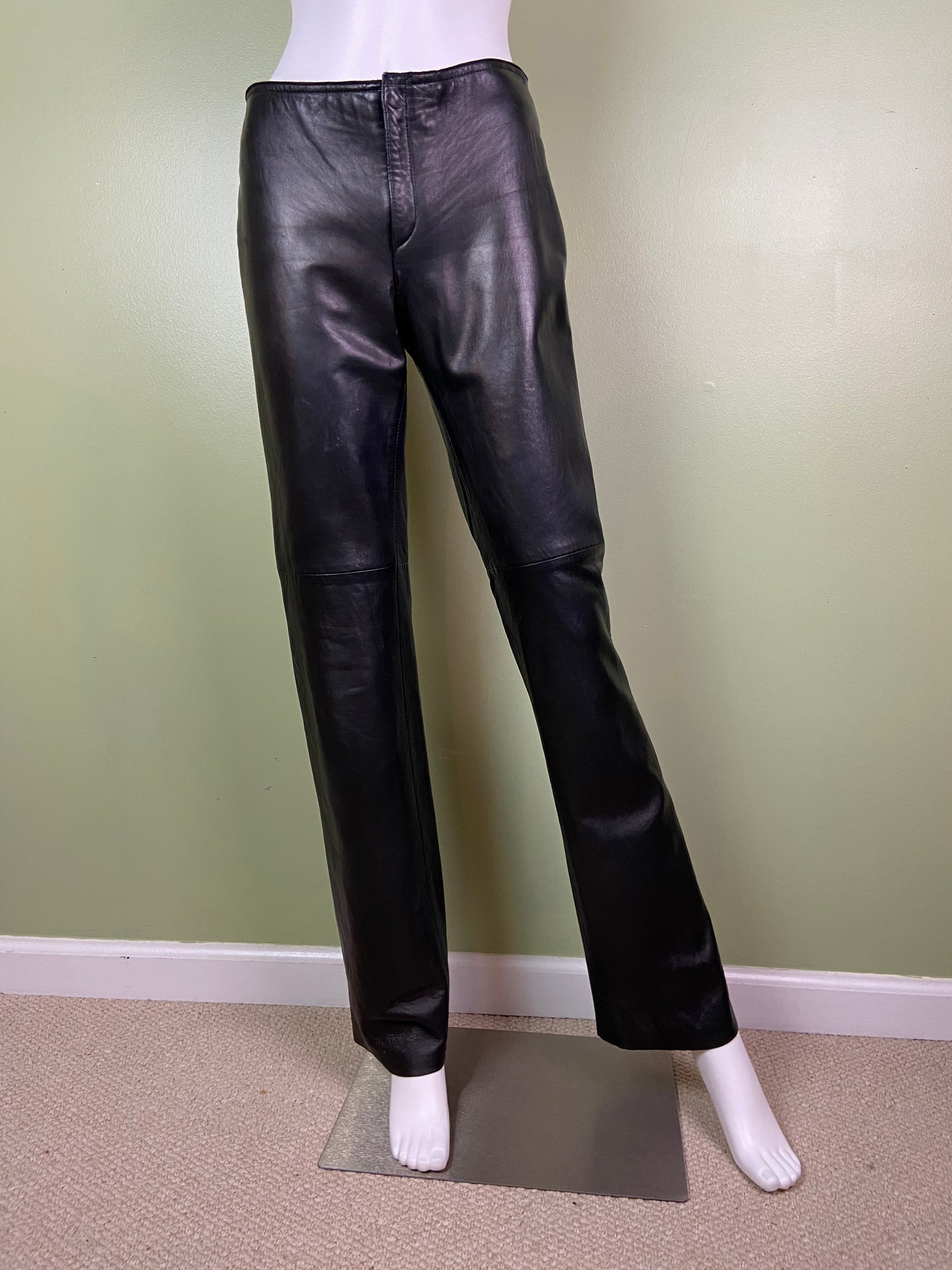Black Leather Boot Cut Biker Pants