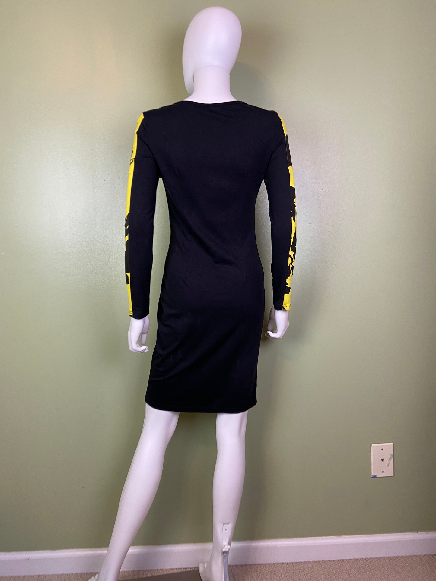 Black Yellow Graphic Print Cotton Stretch Dress Abby Essie