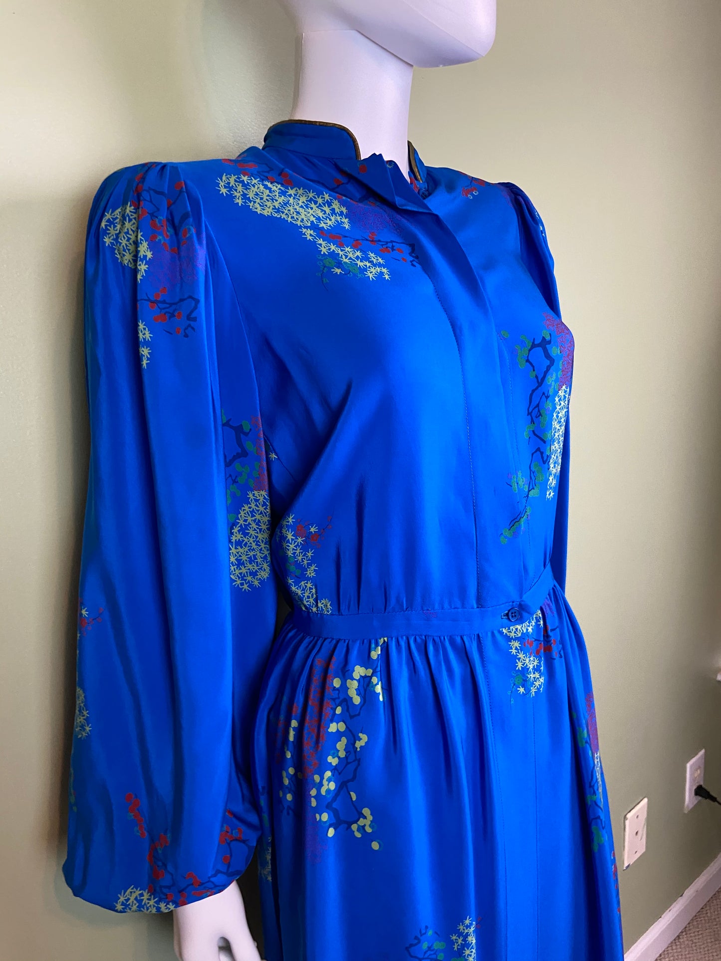 LANVIN Vintage Floral Royal Blue Silk Dress with Skirt Abby Essie