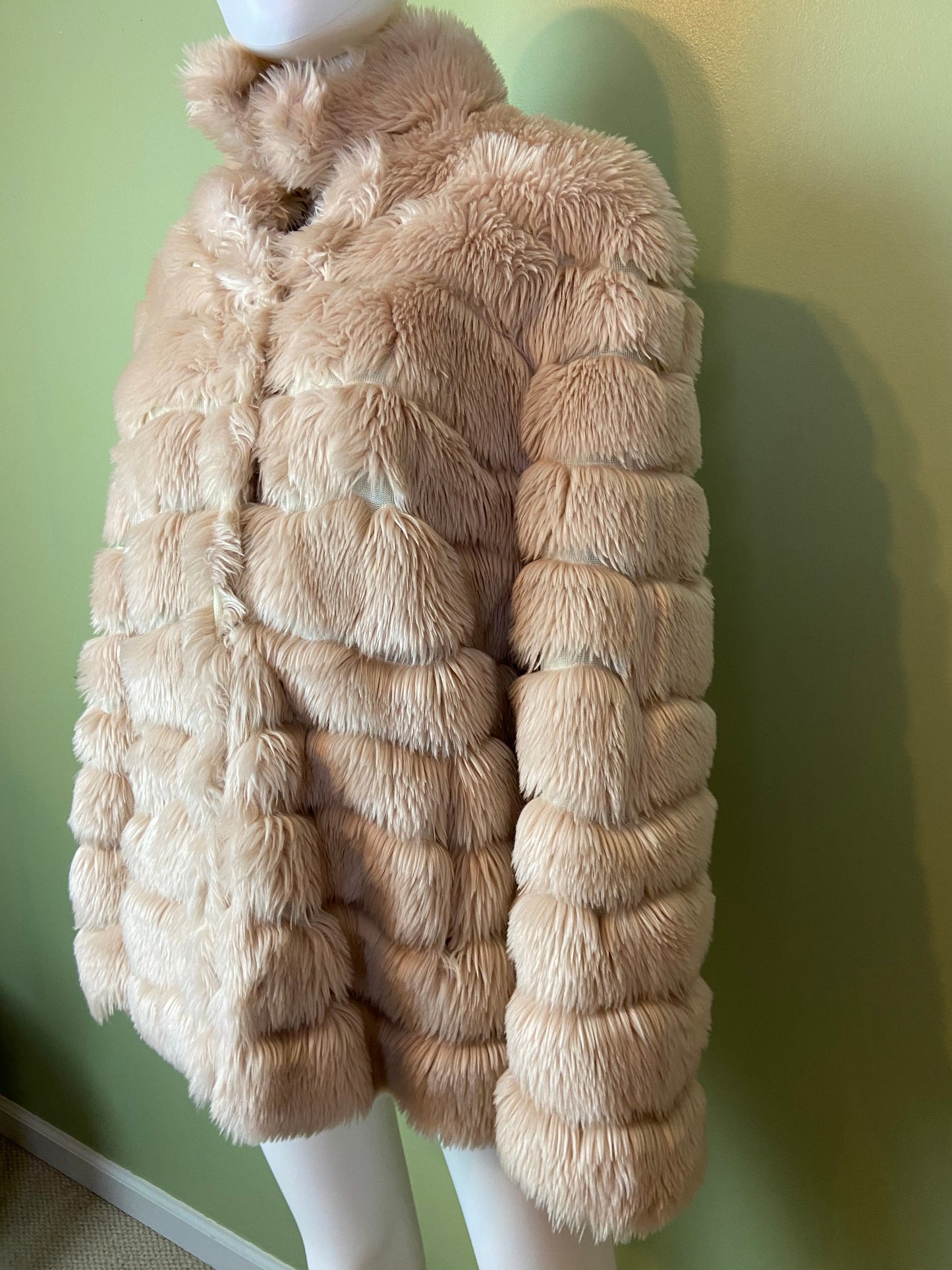 INC Blush Beige Faux Fur Coat ABBY ESSIE Designer & Vintage