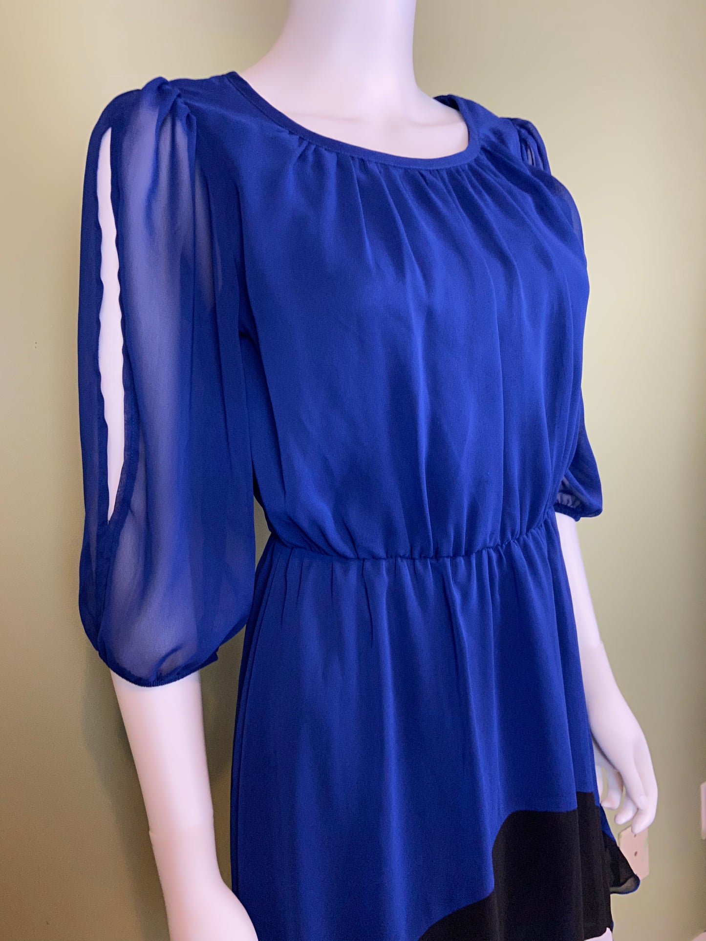 Mod Blue Silky Layered Black & White Dress Abby Essie