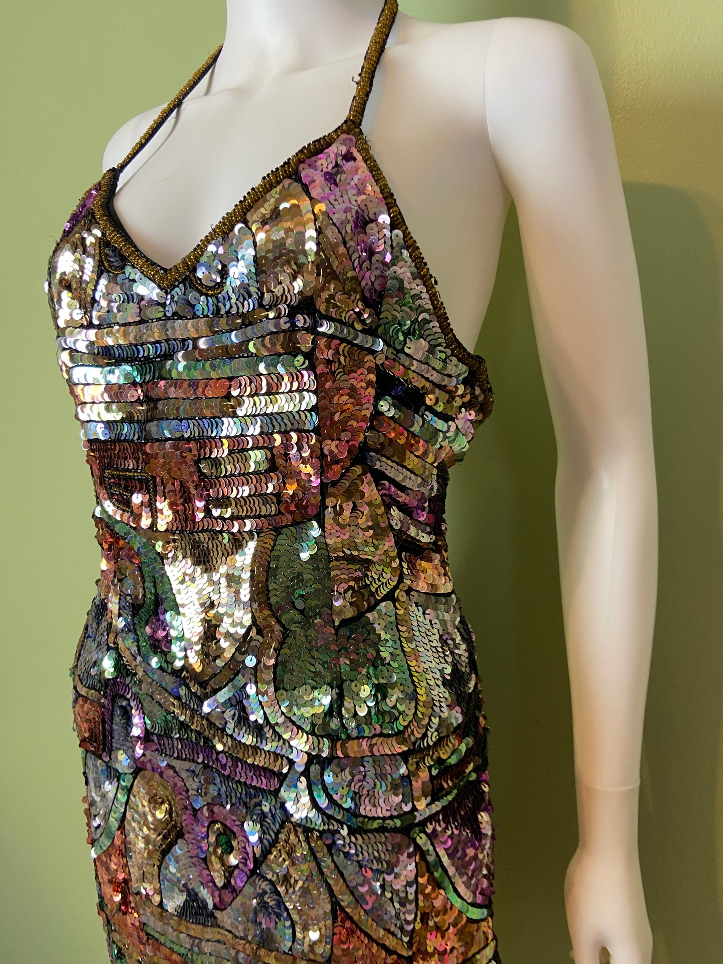 Vintage Fantasy Lisa Kane Sequin Silk Disco Cocktail Dress ABBY ESSIE Designer & Vintage