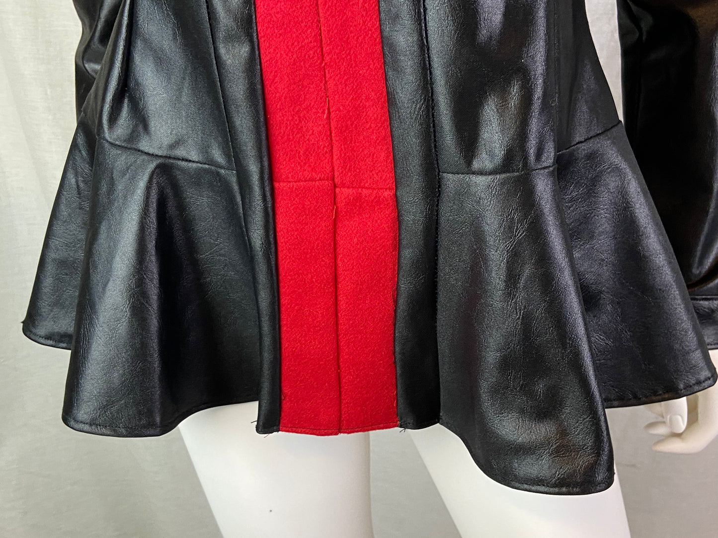 Custom Red Wool Black Faux Leather Top