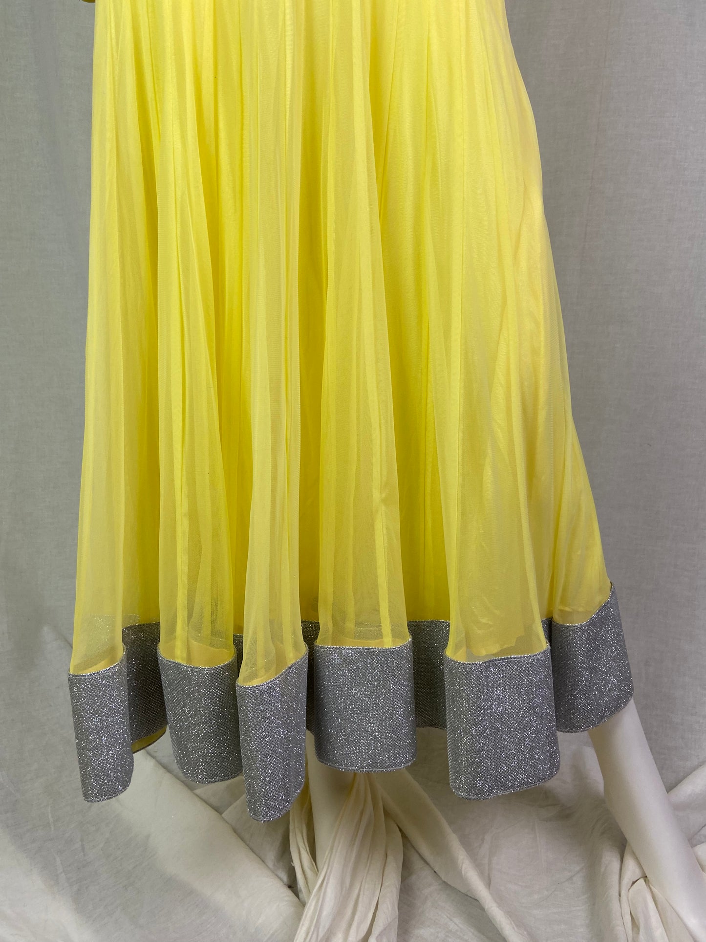 Indian Yellow Lace Sheer Pleated Dress ABBY ESSIE STUDIOS