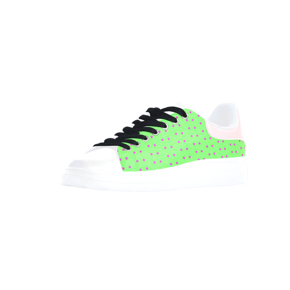 Fabric57 polka dots lime green hot pink large pane Low Top Loafers Womens Shoes (Model 026) e-joyer
