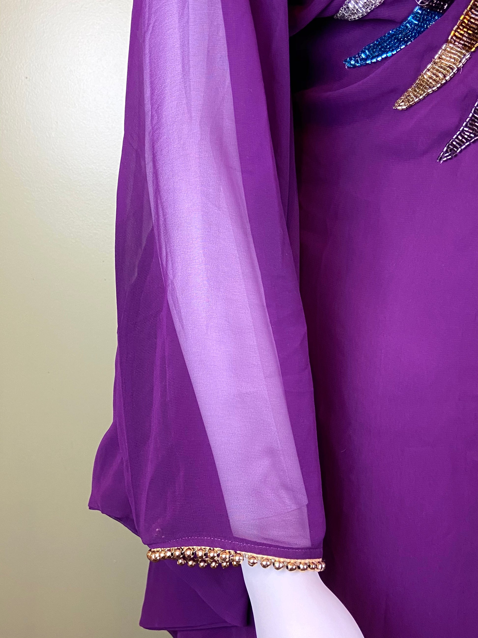Regal Beaded Purple Kaftan Caftan Mu Mu ABBY ESSIE Designer & Vintage