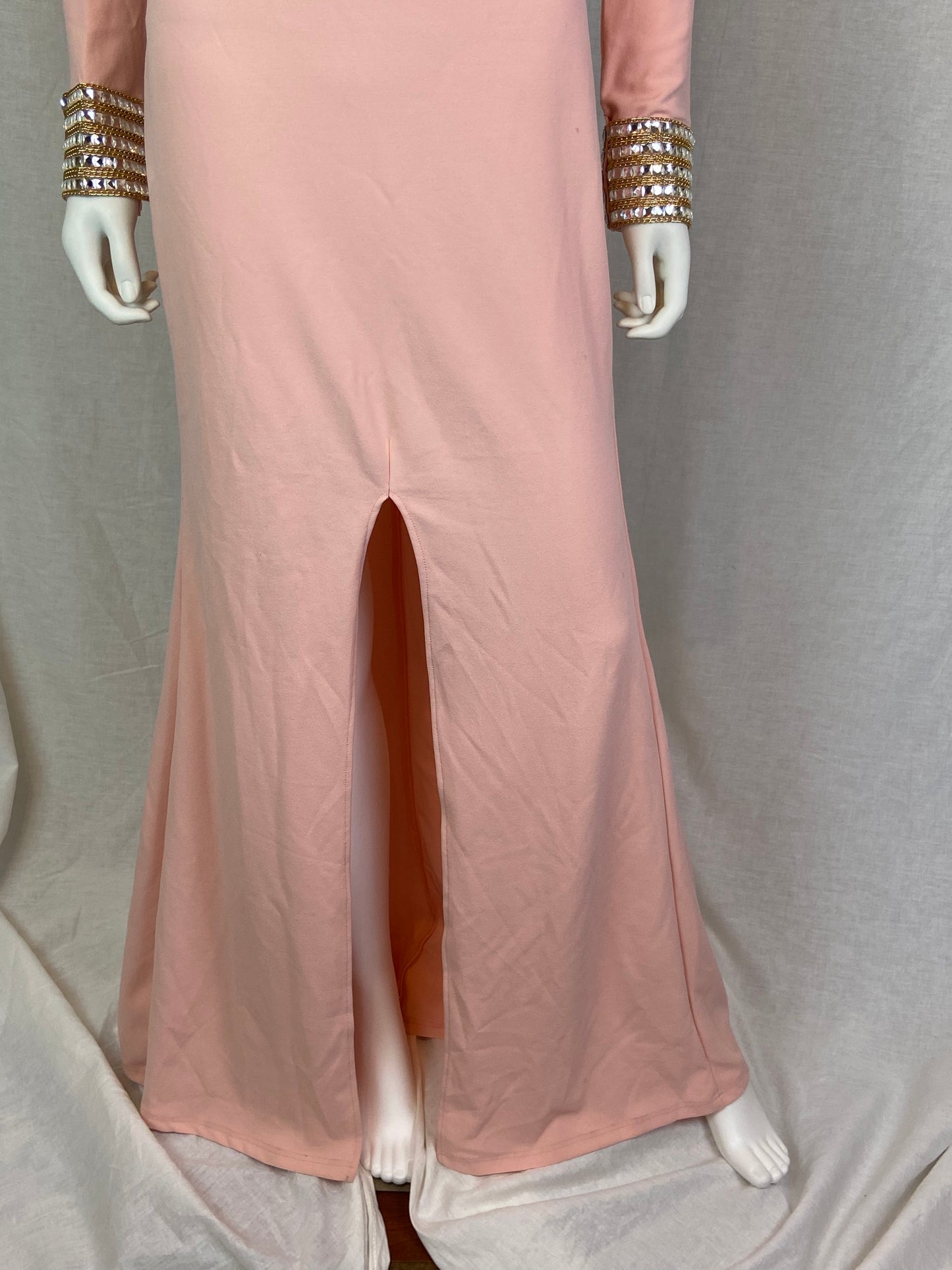 New Windsor Long Pink Beaded Gown Dress ABBY ESSIE STUDIOS